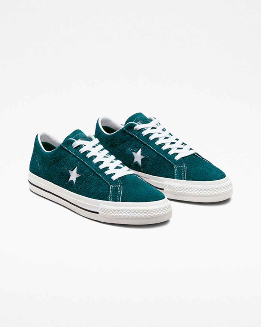 Bascheți Dama Converse One Star Pro Vintage Piele Intoarsa Verzi Negrii Albi | RO ZXV13C281